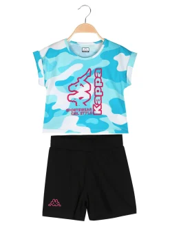 Kappa Completo corto da ragazza in cotone con t-shirt mimetica e shorts - fucsia