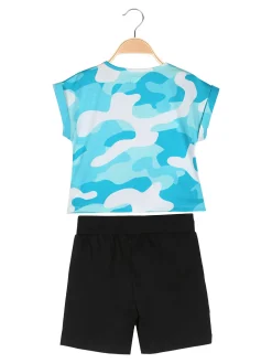 Kappa Completo corto da ragazza in cotone con t-shirt mimetica e shorts - fucsia
