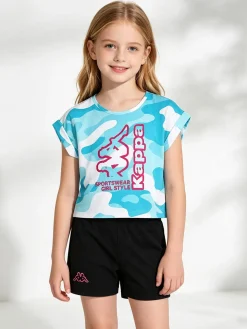 Kappa Completo corto da ragazza in cotone con t-shirt mimetica e shorts - fucsia