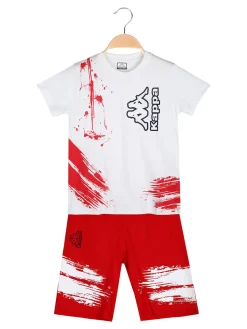 Kappa Completo corto in cotone da bambino con t-shirt e bermuda - bianco