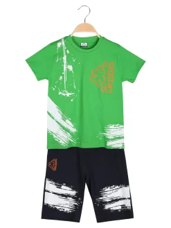 Kappa Completo corto in cotone da bambino con t-shirt e bermuda - verde