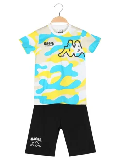 Kappa Completo corto 2 pezzi da bambino con t-shirt mimetica e bermuda - bianco