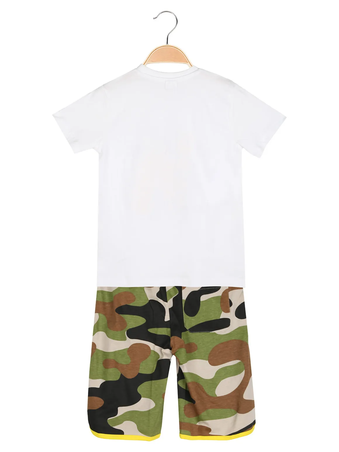 Kappa Completo corto 2 pezzi da ragazzo in cotone con t-shirt e bermuda militare - bianco
