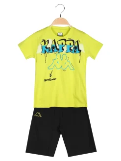 Kappa Completo corto 2 pezzi da bambino in cotone con t-shirt e bermuda - limone