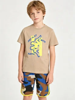 Kappa Completo corto 2 pezzi da ragazzo in cotone con t-shirt e bermuda militare - sabbia
