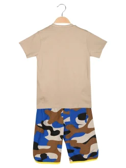 Kappa Completo corto 2 pezzi da ragazzo in cotone con t-shirt e bermuda militare - sabbia