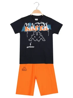 Kappa Completo corto 2 pezzi da bambino in cotone con t-shirt e bermuda - blu scuro