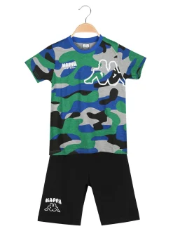 Kappa Completo corto 2 pezzi da ragazzo con t-shirt mimetica e bermuda - grigio