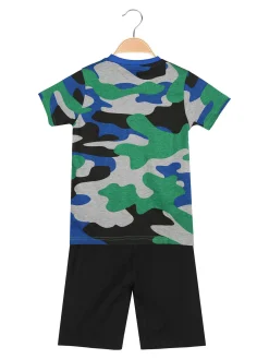Kappa Completo corto 2 pezzi da ragazzo con t-shirt mimetica e bermuda - grigio