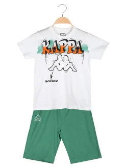 Kappa Completo corto 2 pezzi da bambino in cotone con t-shirt e bermuda - bianco