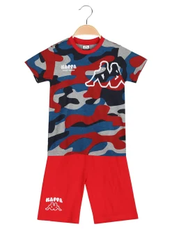 Kappa Completo corto 2 pezzi da bambino con t-shirt mimetica e bermuda - rosso