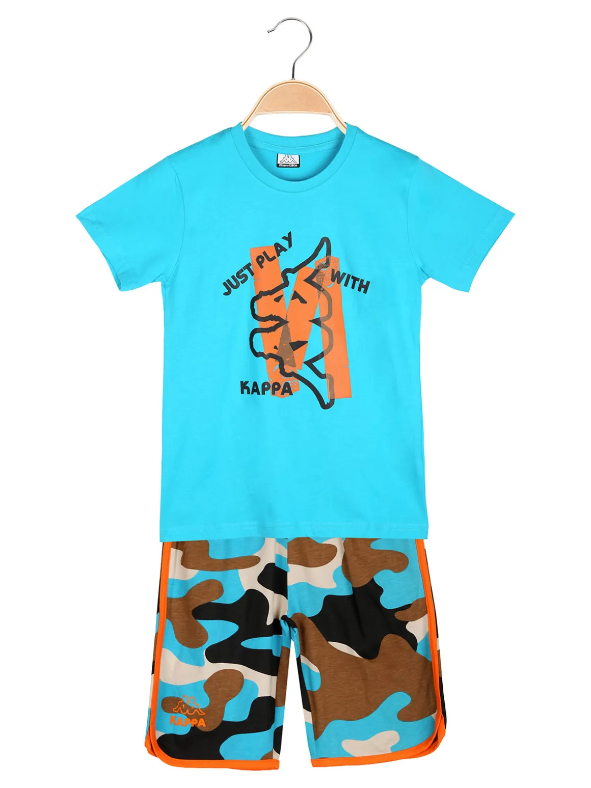 Kappa Completo corto 2 pezzi da ragazzo in cotone con t-shirt e bermuda militare - turchese