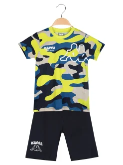 Kappa Completo corto 2 pezzi da bambino con t-shirt mimetica e bermuda - blu scuro