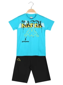 Kappa Completo corto 2 pezzi da bambino in cotone con t-shirt e bermuda - turchese