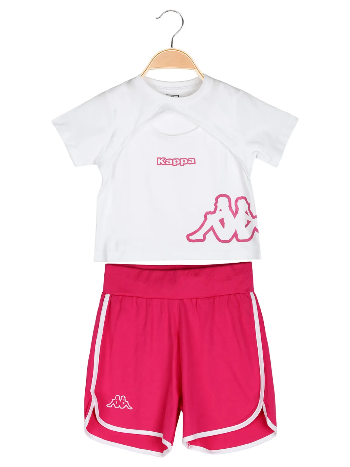 Kappa Completo corto 2 pezzi da ragazza con t-shirt e shorts - bianco