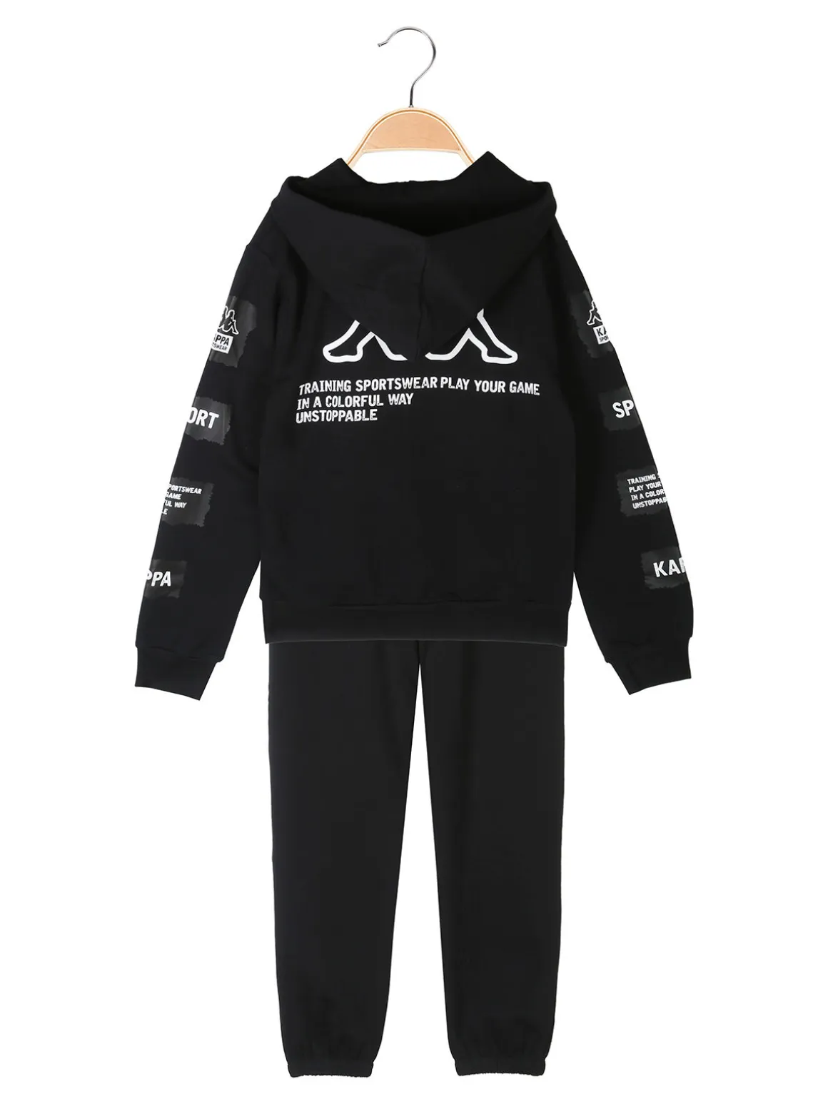Kappa Completo da ragazzo 2 pezzi con cappuccio e zip - nero