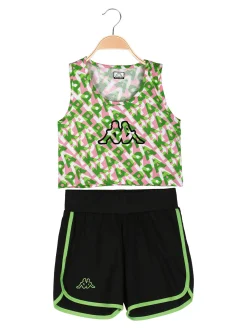 Kappa Completo smanicato da ragazza in cotone con canotta cropped e shorts - verde