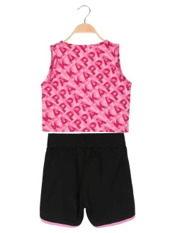 Kappa Completo smanicato da ragazza in cotone con canotta cropped e shorts - rosa