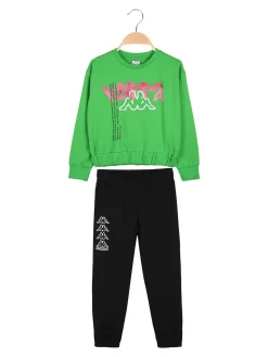 Kappa Completo tuta da bambina con felpa cropp e pantaloni in cotone - verde