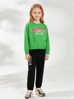 Kappa Completo tuta da bambina con felpa cropp e pantaloni in cotone - verde