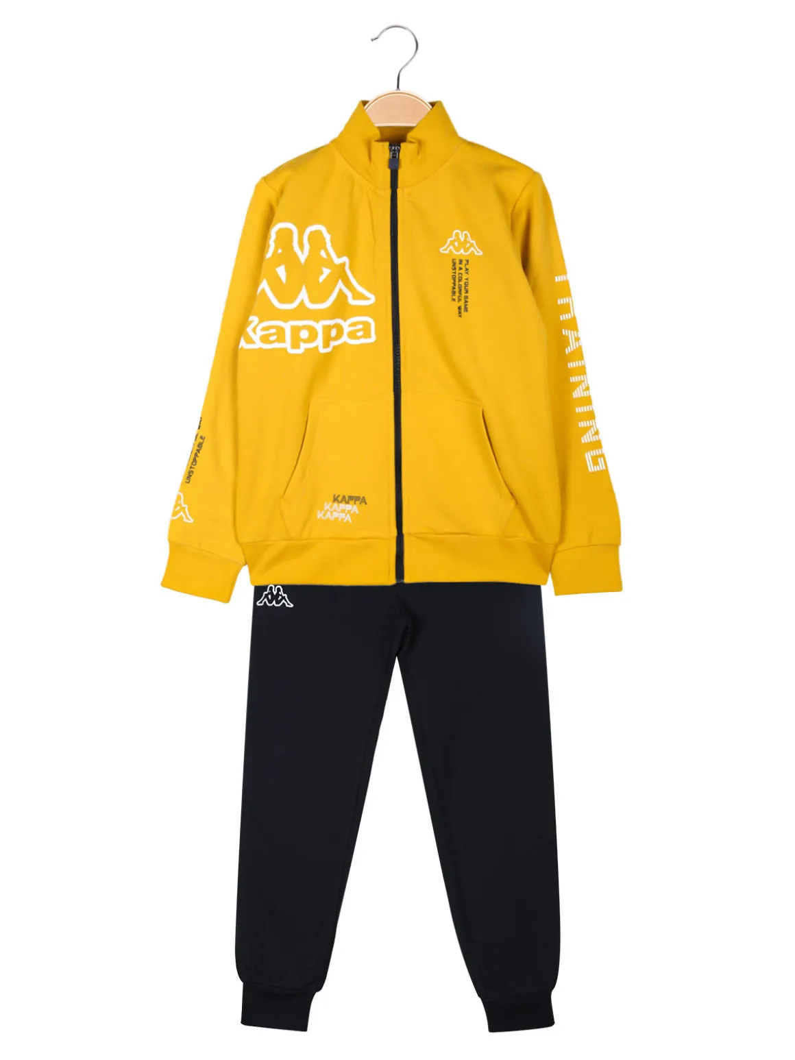 Kappa Completo tuta da bambino 2 pezzi con zip e stampa logo - senape