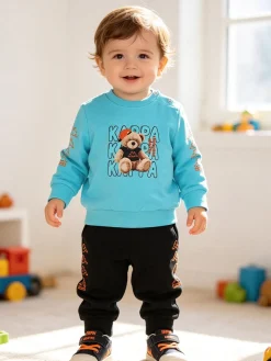 Kappa Completo tuta da neonato 2 pezzi con felpa orsacchiotto e pantaloni in cotone - acqua marina