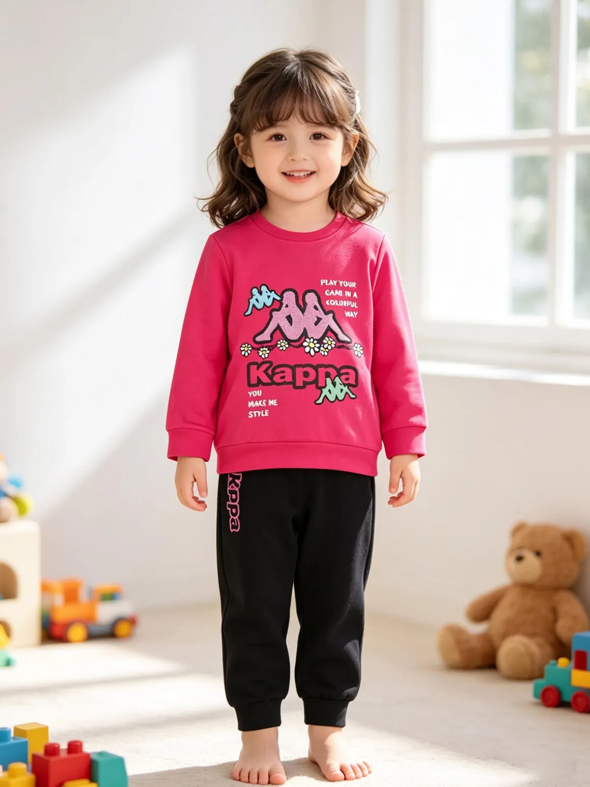 Kappa Completo tuta da neonata 2 pezzi con felpa e pantaloni in cotone - fucsia