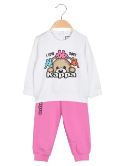 Kappa Completo tuta da neonata 2 pezzi con felpa e pantaloni in cotone - bianco