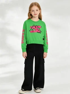Kappa Completo tuta da ragazza con felpa cropp e pantaloni cargo a gamba larga - verde