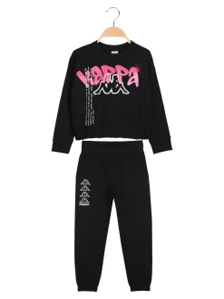 Kappa Completo tuta da ragazza con felpa cropp e pantaloni in cotone - nero