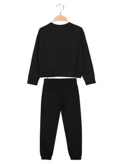 Kappa Completo tuta da ragazza con felpa cropp e pantaloni in cotone - nero