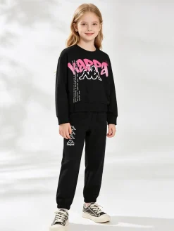 Kappa Completo tuta da ragazza con felpa cropp e pantaloni in cotone - nero