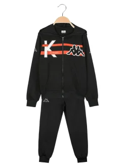 Kappa Completo tuta da ragazzo 2 pezzi con cappuccio e zip - nero
