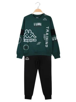 Kappa Completo tuta girocollo da ragazzo 2 pezzi con interno in caldo cotone - verde scuro