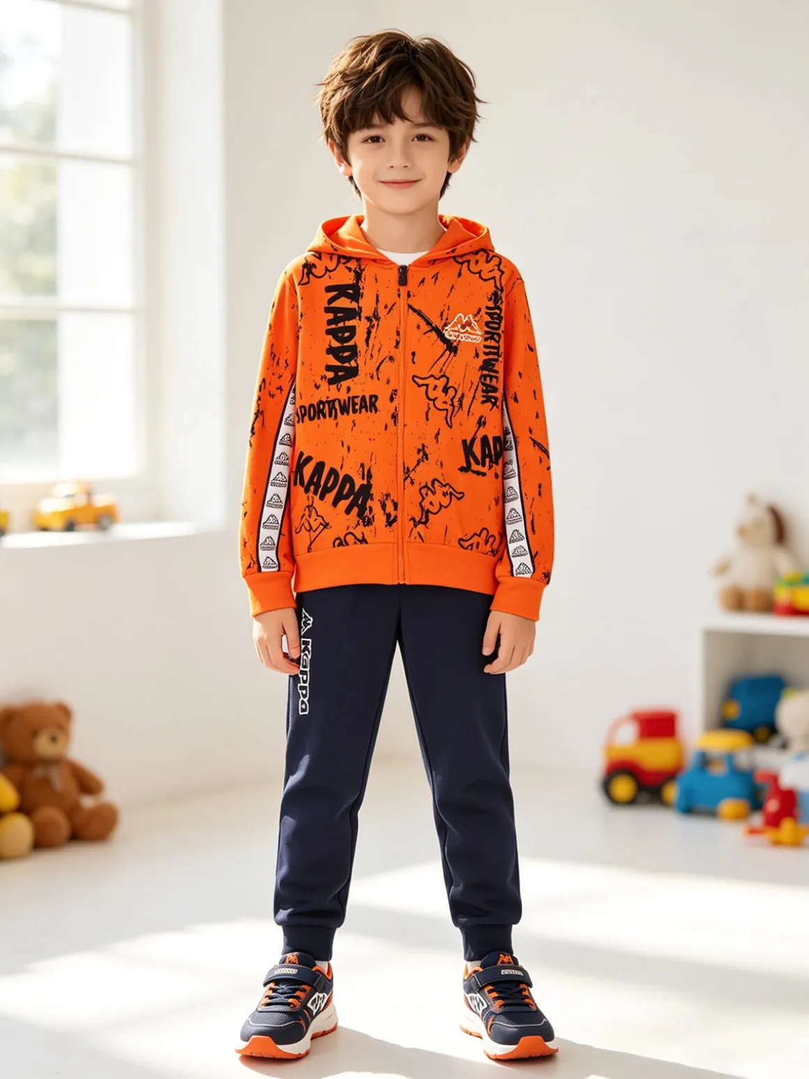 Kappa Completo tuta 2 pezzi da bambino con cappuccio e zip - arancione