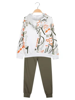 Kappa Completo tuta 2 pezzi da bambino in cotone con cappuccio - bianco