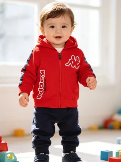 Kappa Completo tuta 2 pezzi da neonato in cotone con cappuccio e zip - rosso