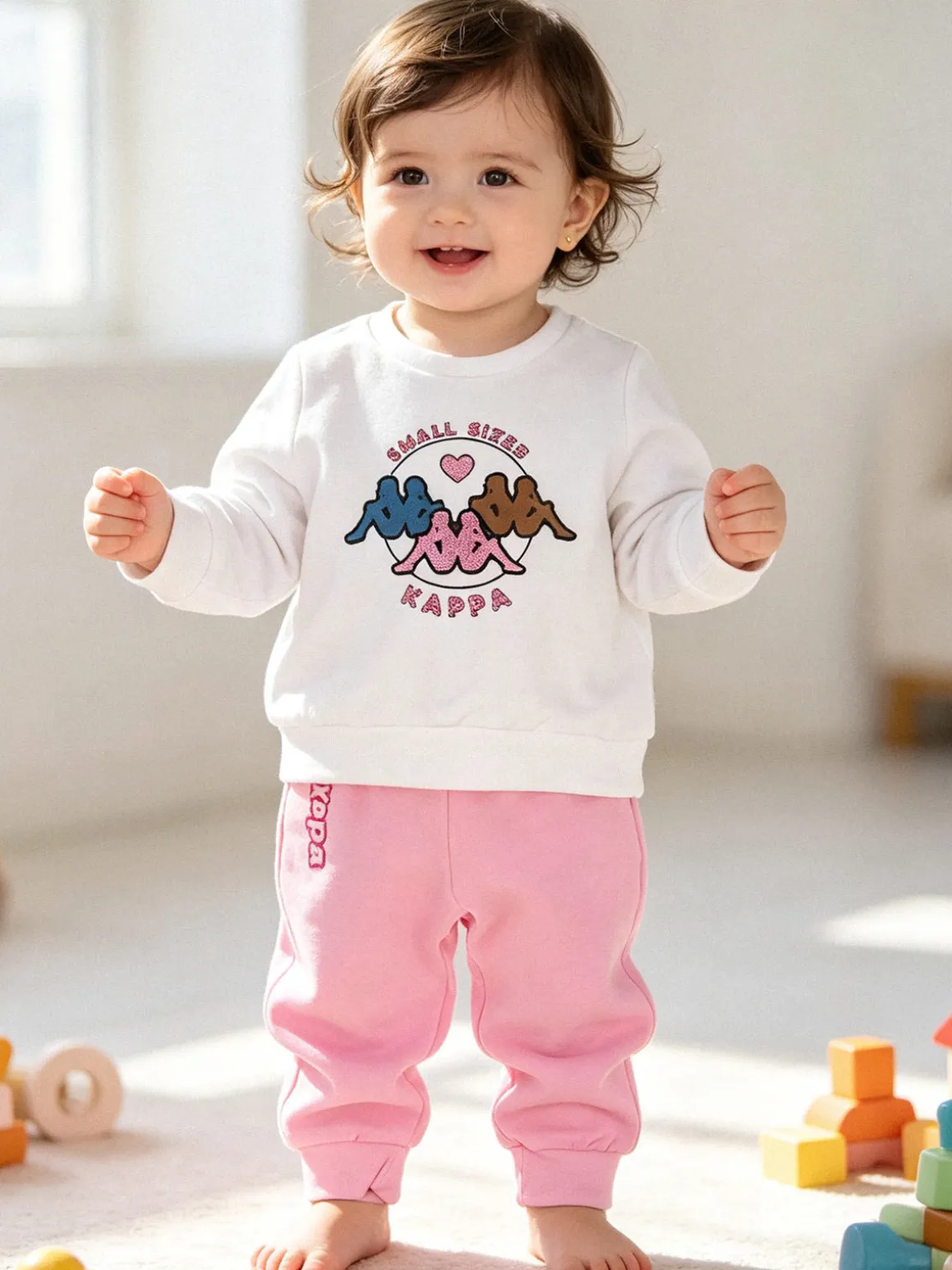 Kappa Completo tuta 2 pezzi da neonata con felpa e pantaloni in cotone - bianco