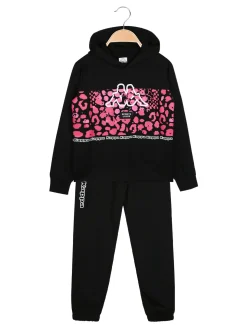 Kappa Completo tuta 2 pezzi da ragazza in cotone con cappuccio e logo - nero