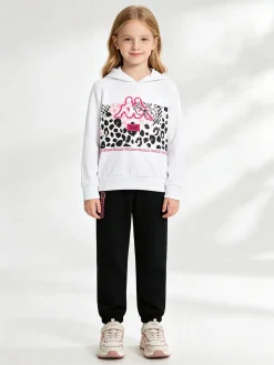 Kappa Completo tuta 2 pezzi da ragazza in cotone con cappuccio e logo - bianco