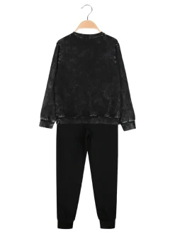 Kappa Completo tuta 2 pezzi da ragazzo in cotone con logo - nero