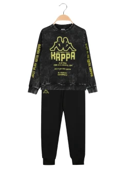 Kappa Completo tuta 2 pezzi da ragazzo in cotone con logo - nero