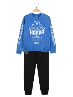 Kappa Completo tuta 2 pezzi da ragazzo in cotone con logo - blu