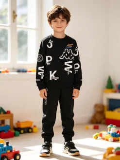 Kappa Completo tuta 2 pezzi da ragazzo con logo - nero
