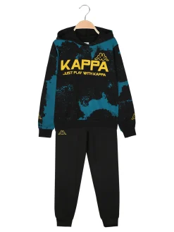 Kappa Completo tuta 2 pezzi da ragazzo in cotone con cappuccio - nero