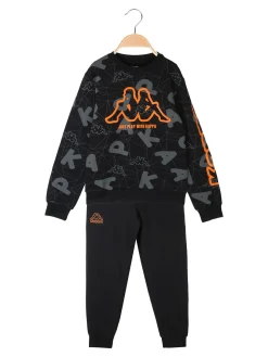 Kappa Completo tuta 2 pezzi da ragazzo con stampe e scollo tondo - nero