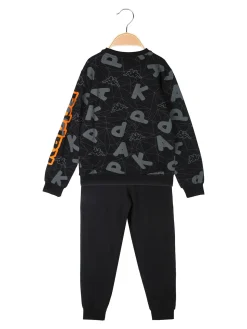 Kappa Completo tuta 2 pezzi da ragazzo con stampe e scollo tondo - nero