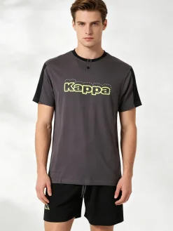 Kappa Pigiama corto da uomo in cotone con logo - grigio scuro