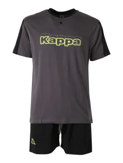 Kappa Pigiama corto da uomo in cotone con logo - grigio scuro