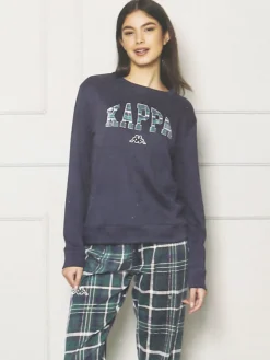 Kappa Pigiama da ragazza in cotone interlock con pantaloni a quadri - blu scuro
